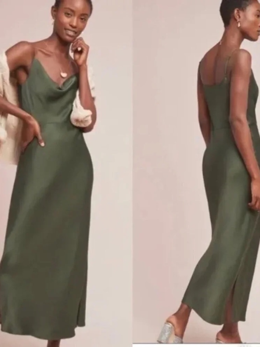 Anthropologie Elyse Bias Cowl Slip Dress in a moss green 2x